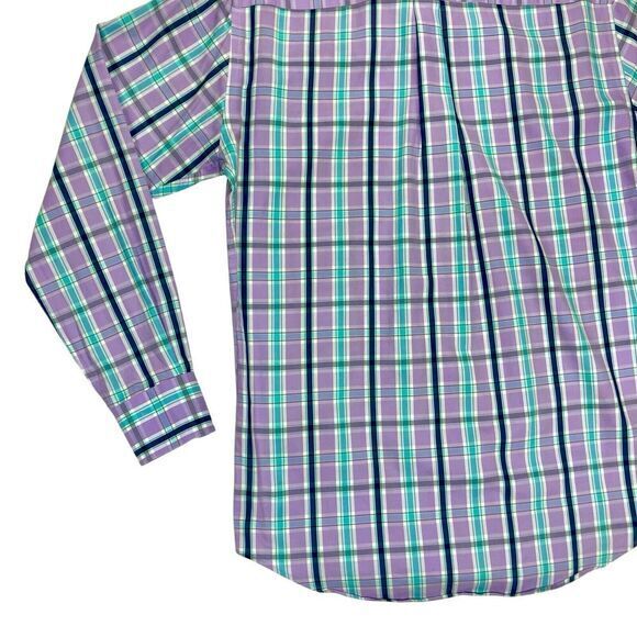 Peter Millar Button Front Shirt Mens M Blue Purple Plaid Casual Preppy Business - Picture 7 of 15